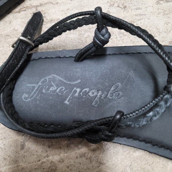 NEW Free People Caroline Cali Sandals Black Leather Braided Ankle Strap 8 - Picture 4 of 6
